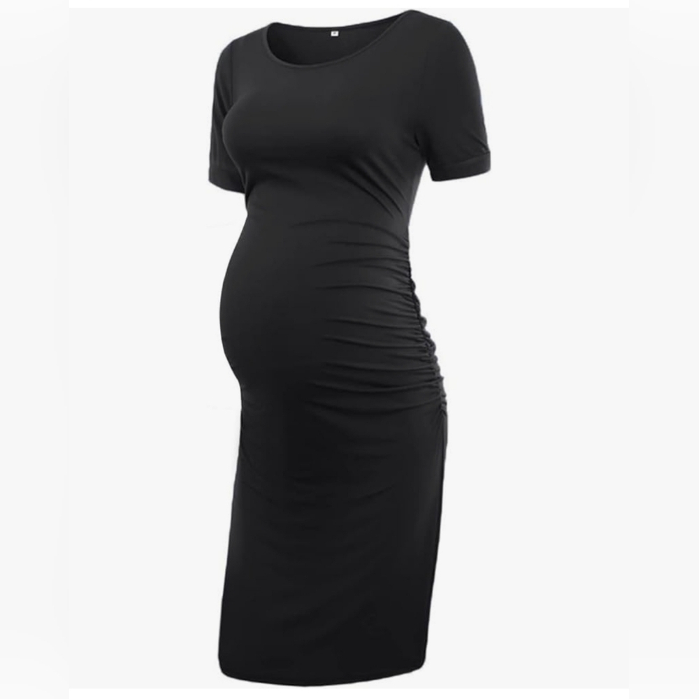Maternity Bodycon Ruched Side Dress black XL baby shower dress